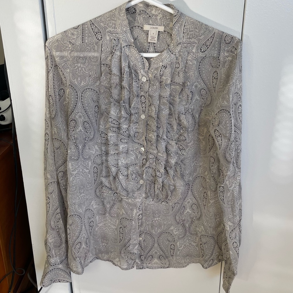 J. Crew Gray Paisley Silk Blouse Size 4
